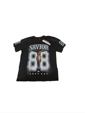 ROMWE Black Tee with Blue 'SAVIOR 88' Graphic NWT